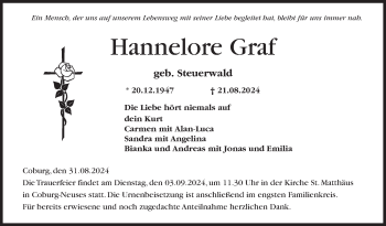 Traueranzeige von Hannelore Graf von Neue Presse Coburg