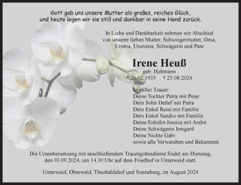 Traueranzeige von Irene Heuß von Südthüringer Presse