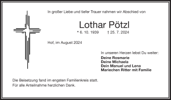 Traueranzeige von Lothar Pötzl von Frankenpost