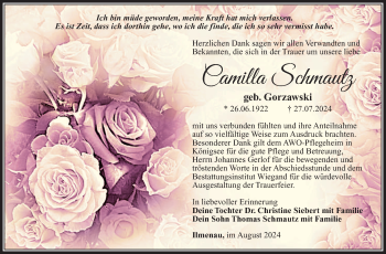 Traueranzeige von Cammila Schmautz von Südthüringer Presse
