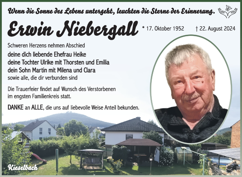  Traueranzeige für Erwin Niebergall vom 31.08.2024 aus Südthüringer Presse