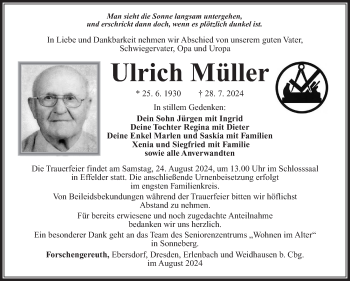 Traueranzeige von Ulrich Müller von Südthüringer Presse