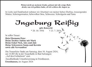 Traueranzeige von Ingeburg Reißig von Südthüringer Presse