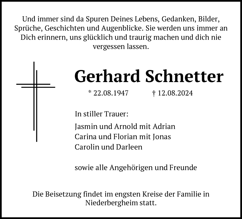  Traueranzeige für Gerhard Schnetter vom 15.08.2024 aus Neue Presse Coburg