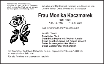 Traueranzeige von Monika Kaczmarek von Frankenpost