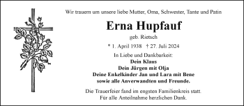 Traueranzeige von Erna Hupfauf von Frankenpost