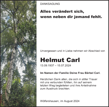 Traueranzeige von Helmut Carl von Südthüringer Presse