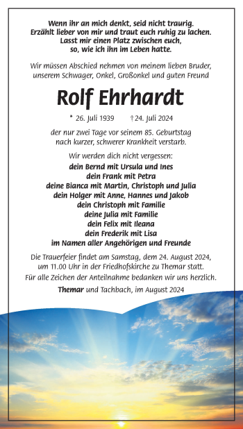 Traueranzeige von Rolf Ehrhardt von Südthüringer Presse