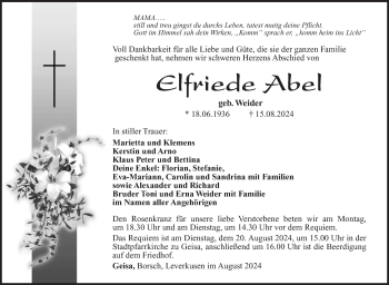 Traueranzeige von Elfriede Adel von Südthüringer Presse