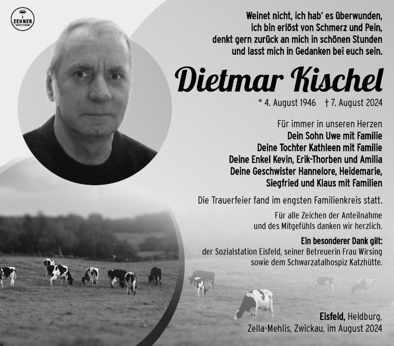  Traueranzeige für Dietmar Kischel vom 24.08.2024 aus Südthüringer Presse