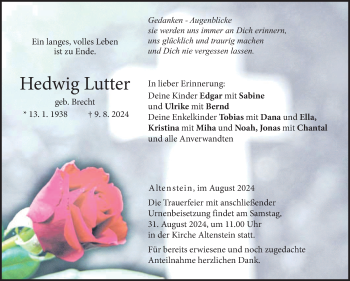 Traueranzeige von Hedwig Lutter von Neue Presse Coburg
