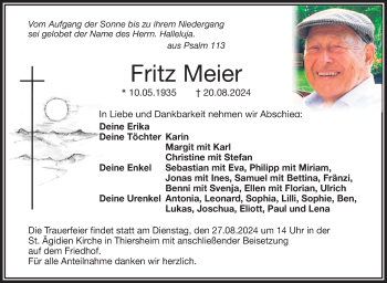 Traueranzeige von Fritz Meier von Frankenpost