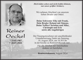 Traueranzeige von Reiner Oeckel von Südthüringer Presse
