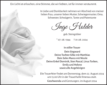 Traueranzeige von Inge Holder von Südthüringer Presse