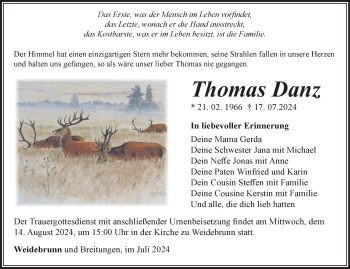 Traueranzeige von Thomas Danz von Südthüringer Presse