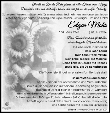 Traueranzeige von Edgar Mohr von Südthüringer Presse