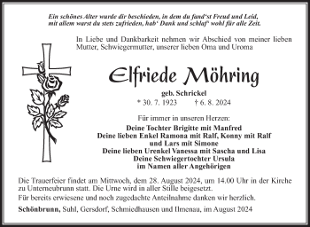 Traueranzeige von Elfriede Möhring von Südthüringer Presse