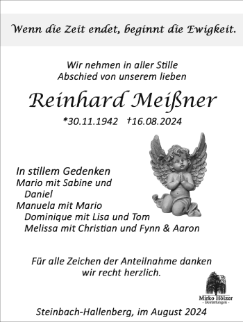 Traueranzeige von Reinhard Meißner von Südthüringer Presse