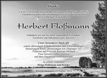 Traueranzeige von Herbert Floßmann von Südthüringer Presse