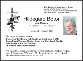 Traueranzeige von Hildegard Botor von Frankenpost