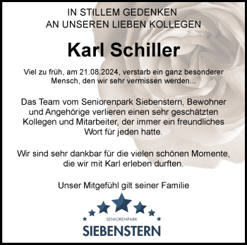 Traueranzeige von Karl Schiller von Frankenpost