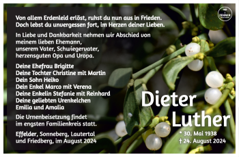 Traueranzeige von Dieter Luther von Südthüringer Presse