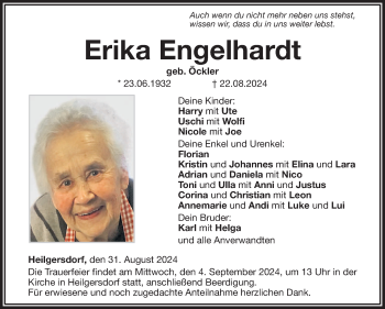 Traueranzeige von Erika Engelhardt von Neue Presse Coburg