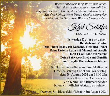 Traueranzeige von Karl Schäfer von Südthüringer Presse