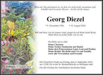 Traueranzeige von Georg Diezel von Südthüringer Presse