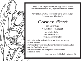 Traueranzeige von Carmen Elfert von Südthüringer Presse