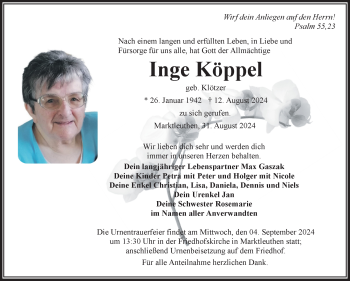 Traueranzeige von Inge Köppel von Frankenpost