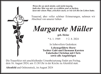 Traueranzeige von Margarete Müller von Südthüringer Presse