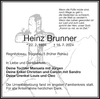 Traueranzeige von Heinz Brunner von Frankenpost