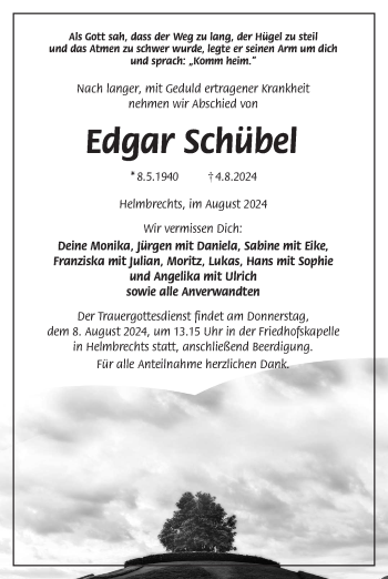 Traueranzeige von Edgar Schübel von Frankenpost