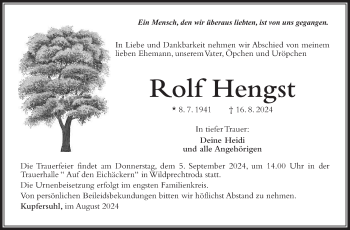 Traueranzeige von Rolf Hengst von Südthüringer Presse