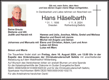Traueranzeige von Hans Häselbarth von Frankenpost