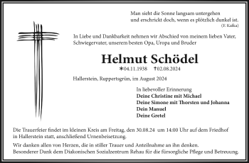 Traueranzeige von Helmut Schödel von Frankenpost