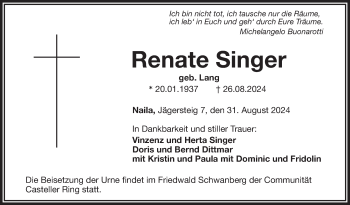 Traueranzeige von Renate Singer von Frankenpost
