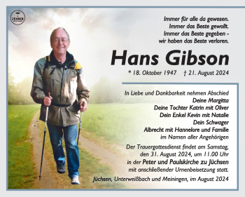 Traueranzeige von Hans Gibson von Südthüringer Presse