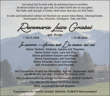 Traueranzeige von Rosemarie Griebel von Neue Presse Coburg