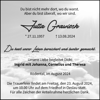 Traueranzeige von Jutta Grawisch von Neue Presse Coburg