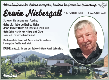 Traueranzeige von Erwin Niebergall von Südthüringer Presse