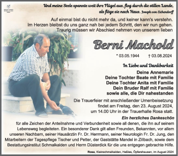 Traueranzeige von Berni Machold von Südthüringer Presse