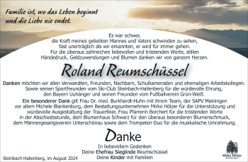 Traueranzeige von Roland Reumschüssel von Südthüringer Presse