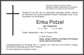 Traueranzeige von Erika Potzel von Frankenpost