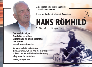 Traueranzeige von Hans Römhild von Südthüringer Presse