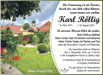 Traueranzeige von Karl Röllig von Südthüringer Presse