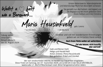 Traueranzeige von Maria Heusingveld von Neue Presse Coburg