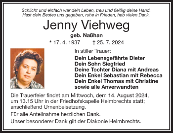 Traueranzeige von Jenny Viehweg von Frankenpost