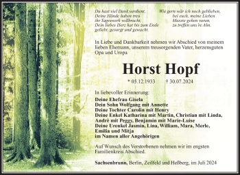 Traueranzeige von Horst Hopf von Südthüringer Presse
